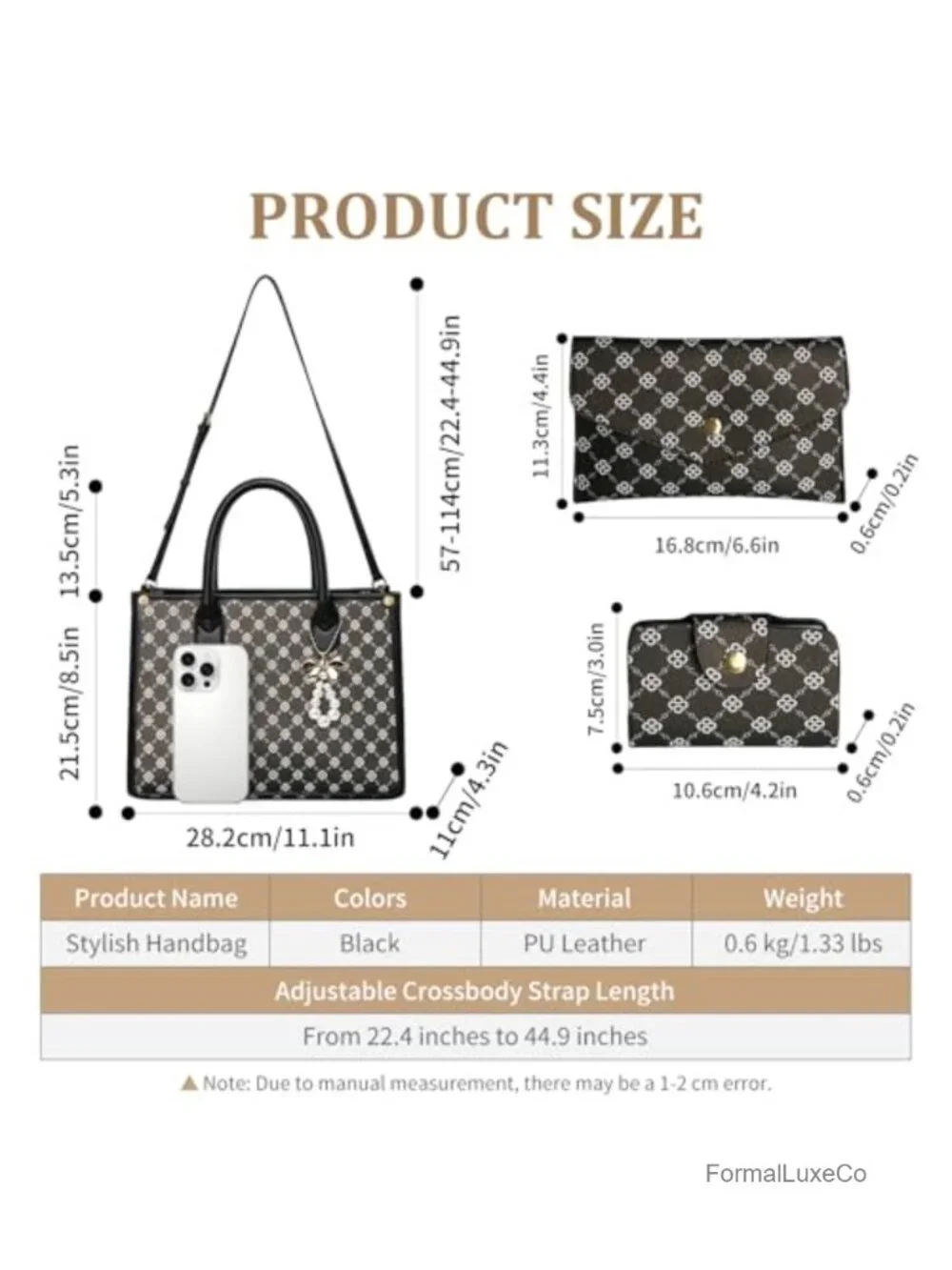 Women Satchel Handbag PU Leather Top Handle Shoulder Tote with Wallet Card